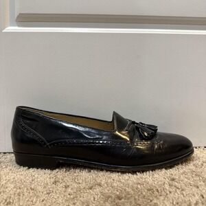 Mezlan Shoes Mens Size 8.5 Black Leather Tassel Loafers Slip On Brogue Dress